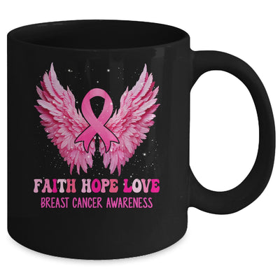 Faith Hope Love Breast Cancer Awareness Pink Ribbon Wings Mug | siriusteestore