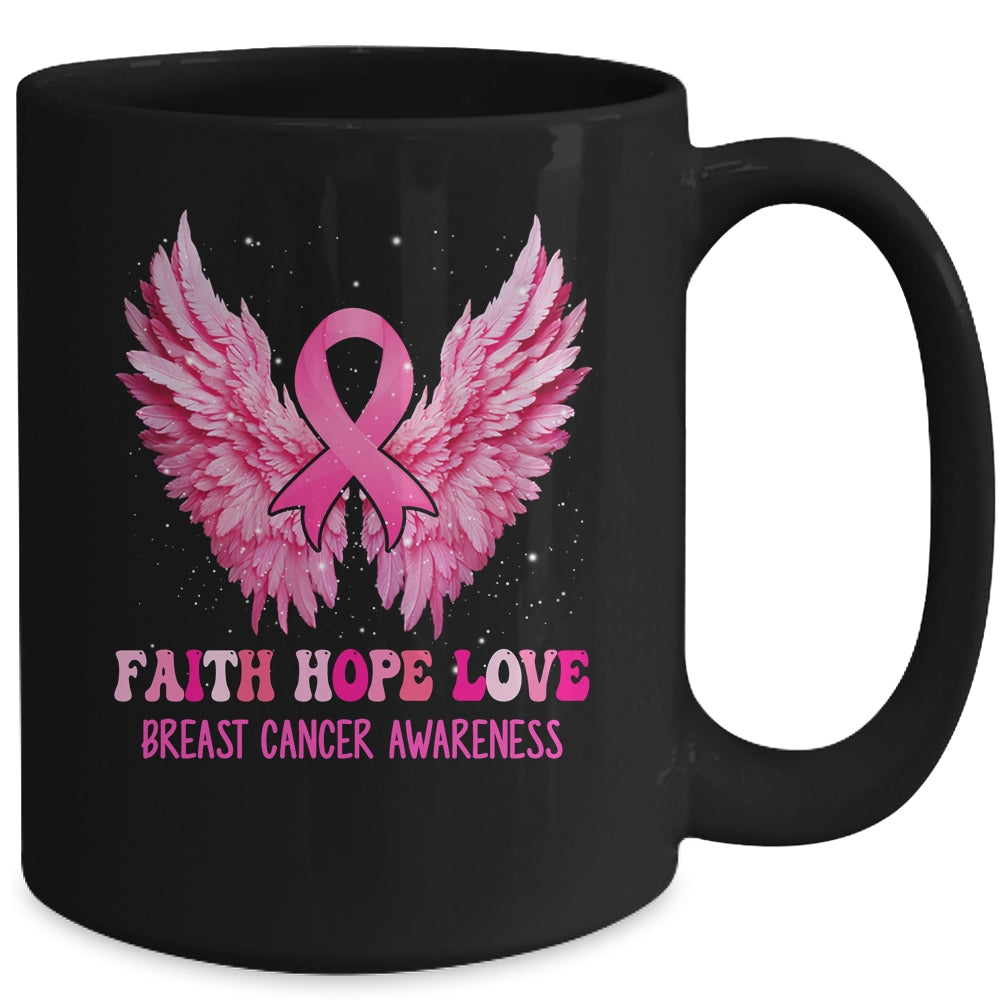 Faith Hope Love Breast Cancer Awareness Pink Ribbon Wings Mug | siriusteestore