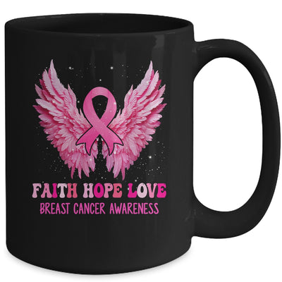 Faith Hope Love Breast Cancer Awareness Pink Ribbon Wings Mug | siriusteestore