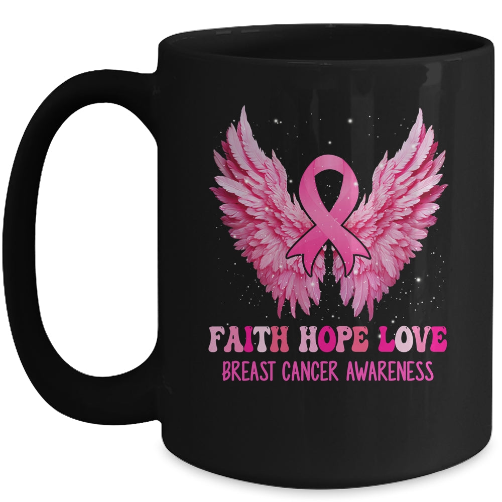 Faith Hope Love Breast Cancer Awareness Pink Ribbon Wings Mug | siriusteestore