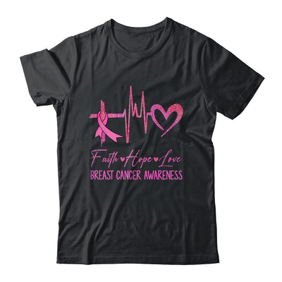 Faith Hope Love Breast Cancer Awareness Ribbon Heartbeat Shirt & Hoodie | siriusteestore
