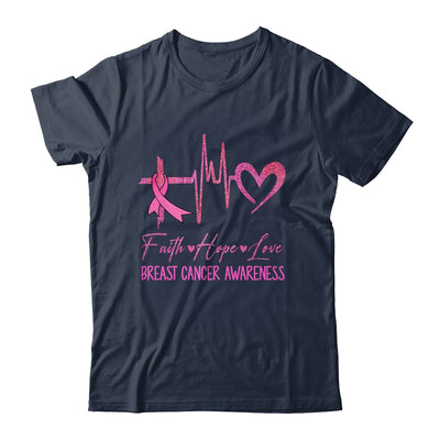 Faith Hope Love Breast Cancer Awareness Ribbon Heartbeat Shirt & Hoodie | siriusteestore