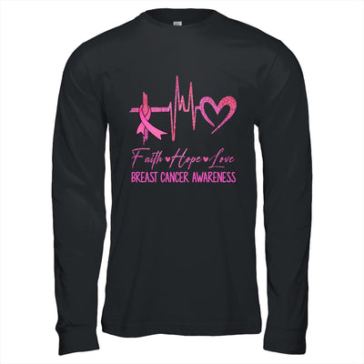 Faith Hope Love Breast Cancer Awareness Ribbon Heartbeat Shirt & Hoodie | siriusteestore
