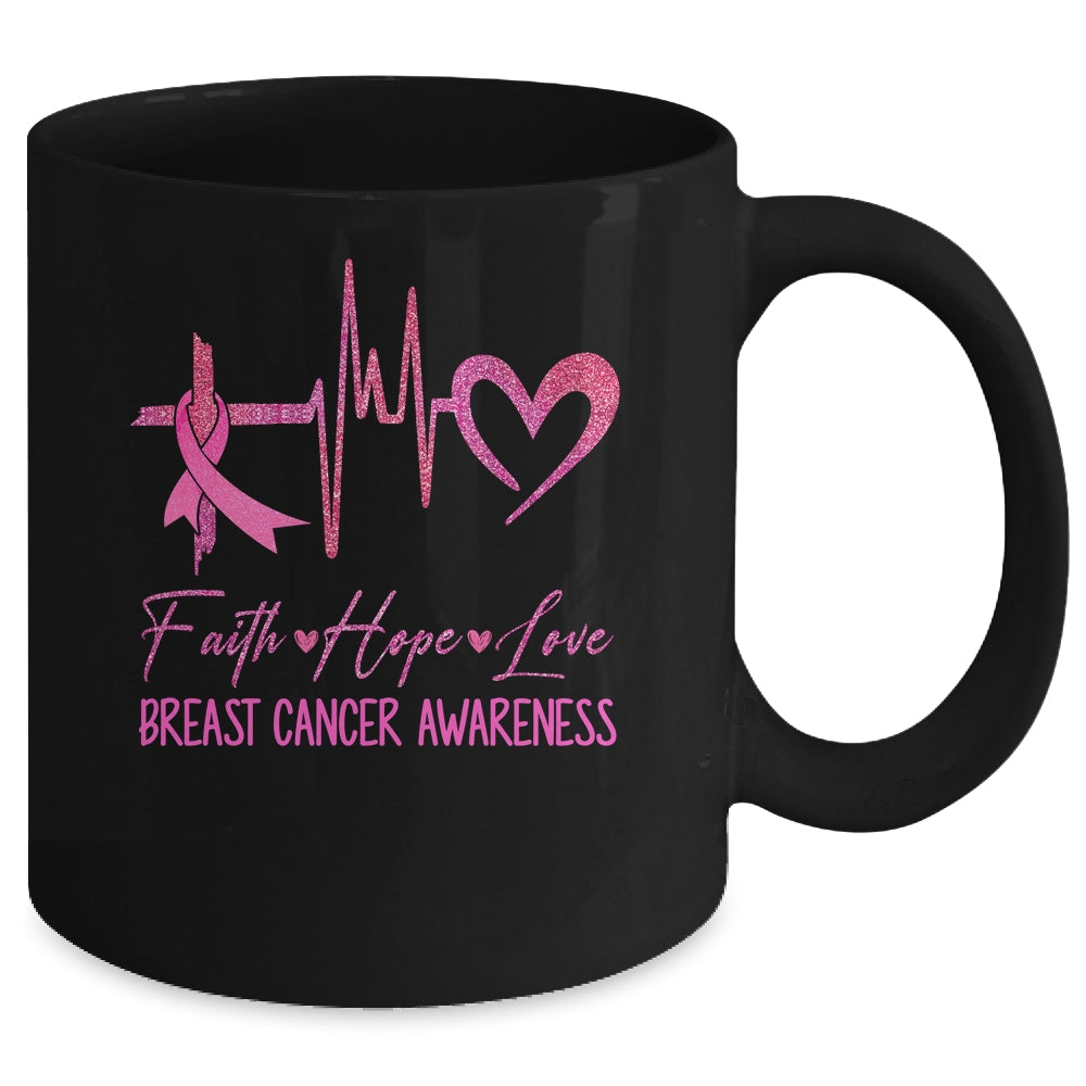 Faith Hope Love Breast Cancer Awareness Ribbon Heartbeat Mug | siriusteestore