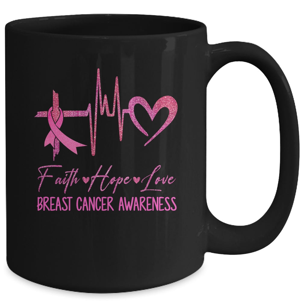 Faith Hope Love Breast Cancer Awareness Ribbon Heartbeat Mug | siriusteestore