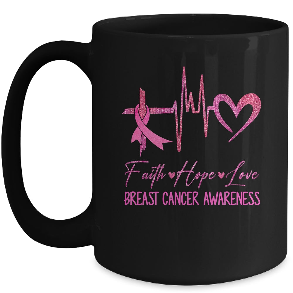 Faith Hope Love Breast Cancer Awareness Ribbon Heartbeat Mug | siriusteestore