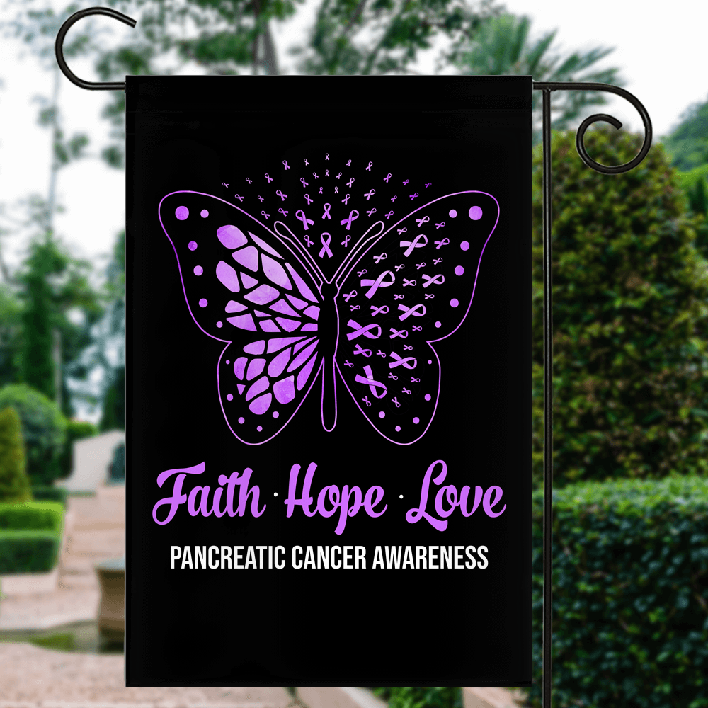 Faith Hope Love Butterfly Pancreatic Cancer Awareness Flag Purple Ribbon