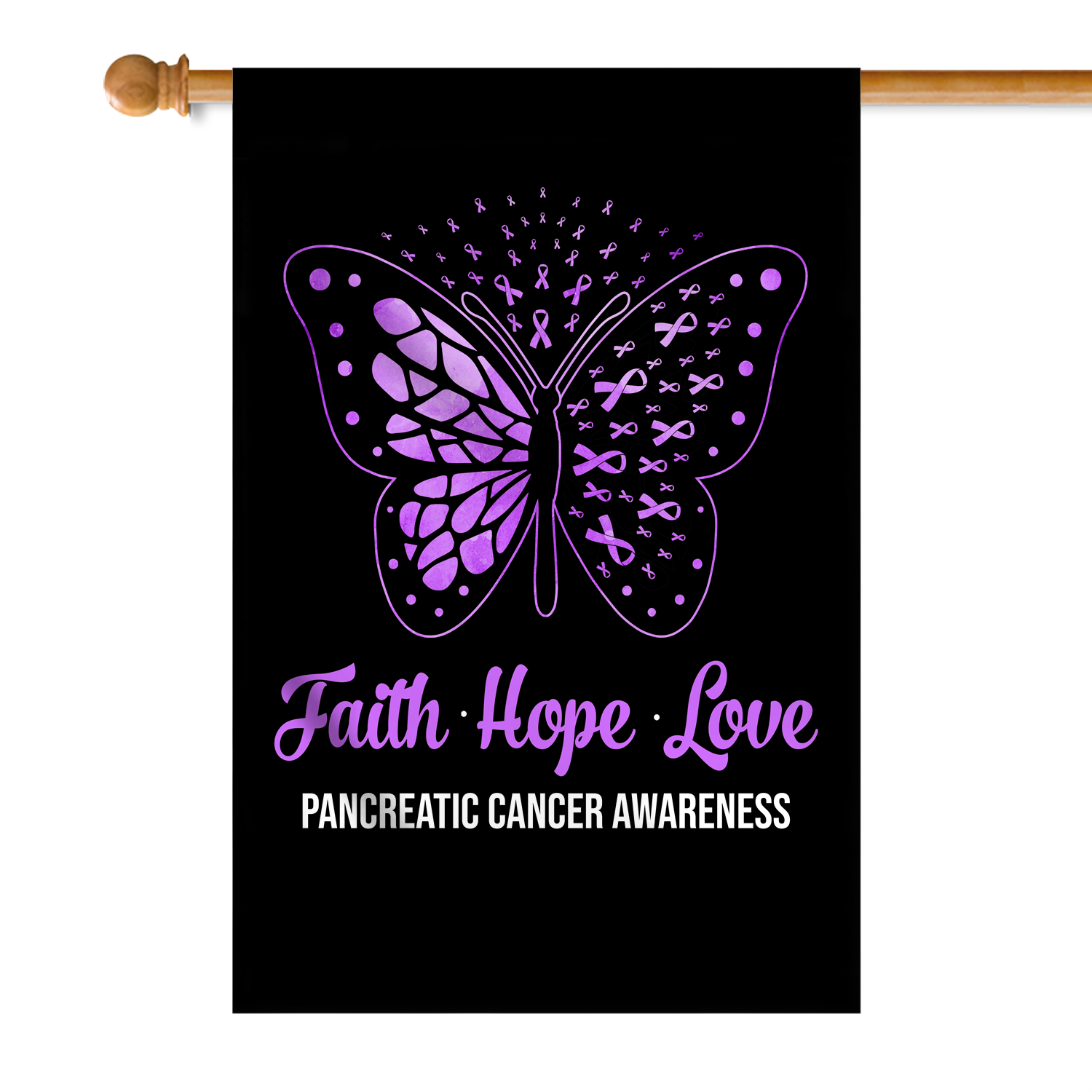 Faith Hope Love Butterfly Pancreatic Cancer Awareness Flag Purple Ribbon