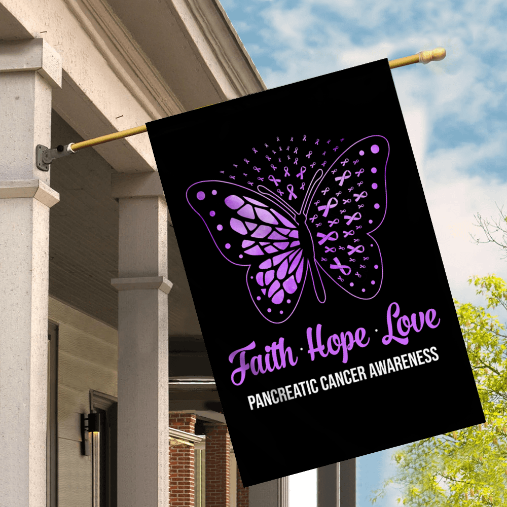 Faith Hope Love Butterfly Pancreatic Cancer Awareness Flag Purple Ribbon