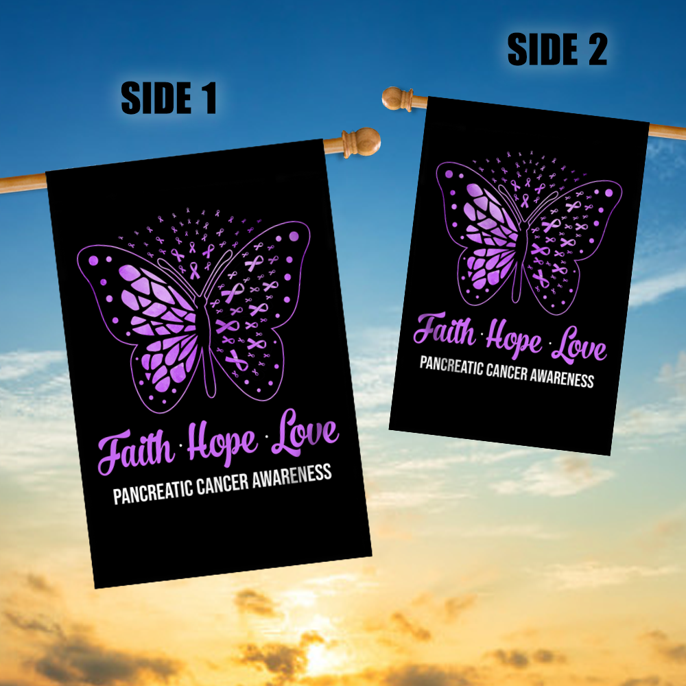Faith Hope Love Butterfly Pancreatic Cancer Awareness Flag Purple Ribbon