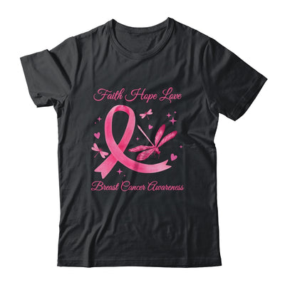 Faith Hope Love Dragonfly Pink Ribbon Breast Cancer Shirt & Hoodie | siriusteestore