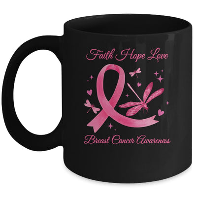 Faith Hope Love Dragonfly Pink Ribbon Breast Cancer Mug | siriusteestore