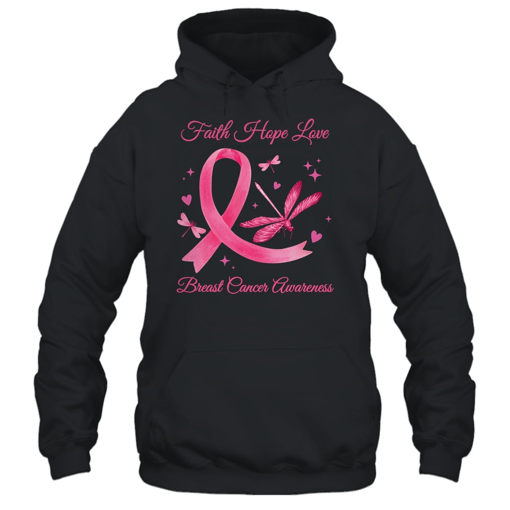 Faith Hope Love Dragonfly Pink Ribbon Breast Cancer Shirt & Hoodie | siriusteestore