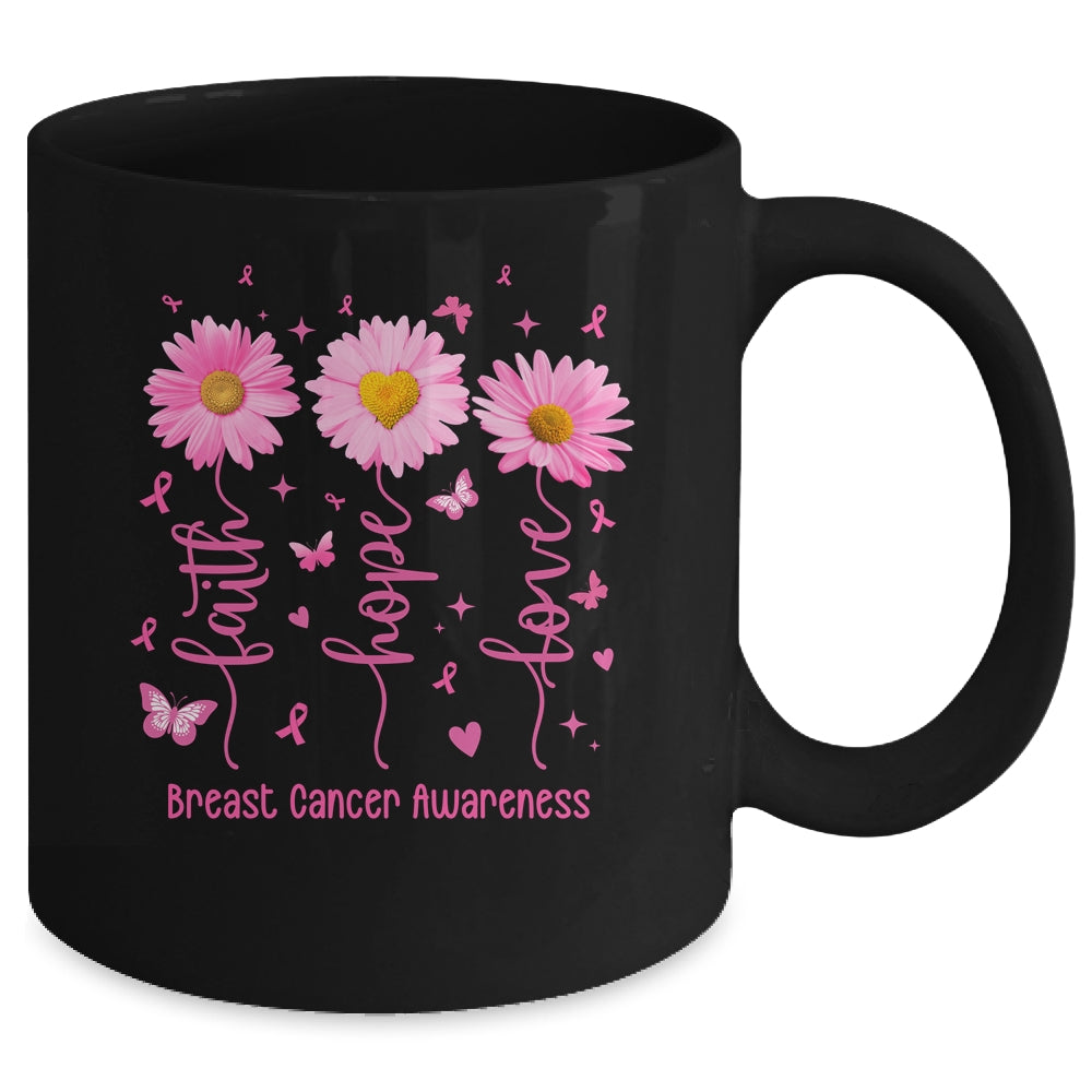Faith Hope Love Pink Ribbon Breast Cancer Awareness Daisy Mug | siriusteestore