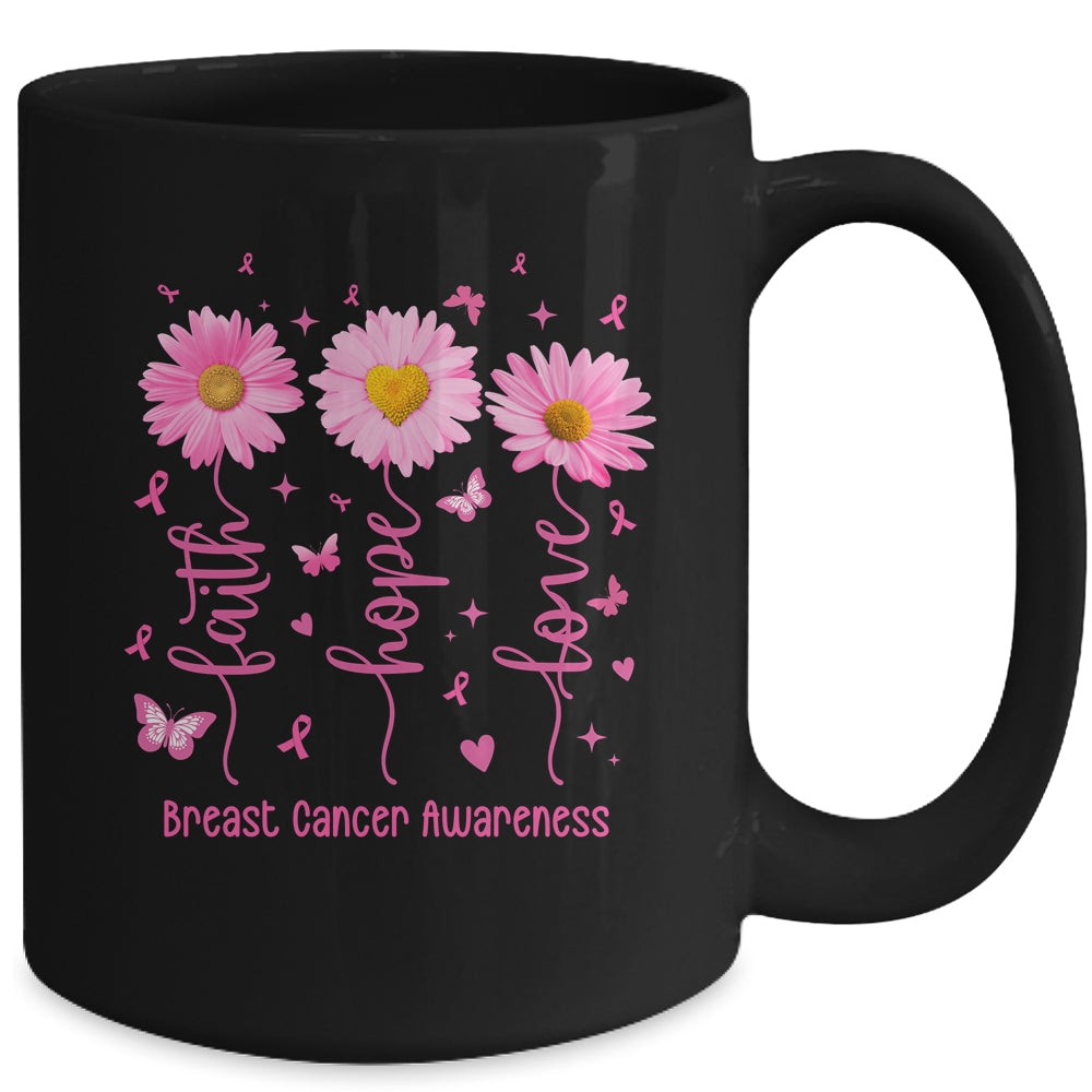 Faith Hope Love Pink Ribbon Breast Cancer Awareness Daisy Mug | siriusteestore