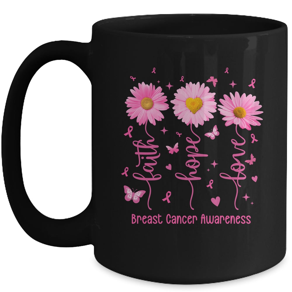 Faith Hope Love Pink Ribbon Breast Cancer Awareness Daisy Mug | siriusteestore