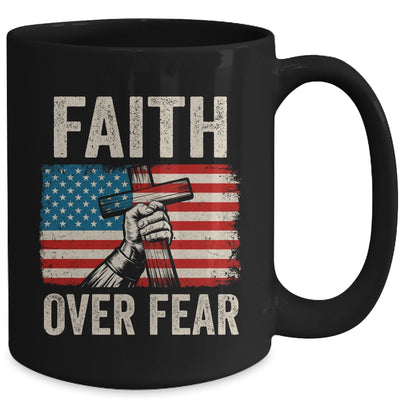 Faith Over Fear Jesus Christian Cross Faith US Flag America Mug | siriusteestore