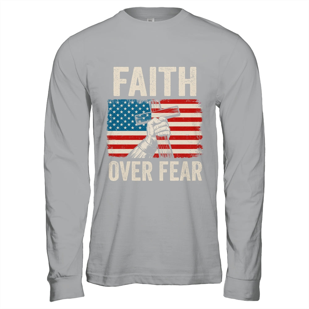 Faith Over Fear Jesus Christian Cross Faith US Flag America Shirt & Hoodie | siriusteestore