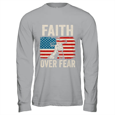 Faith Over Fear Jesus Christian Cross Faith US Flag America Shirt & Hoodie | siriusteestore