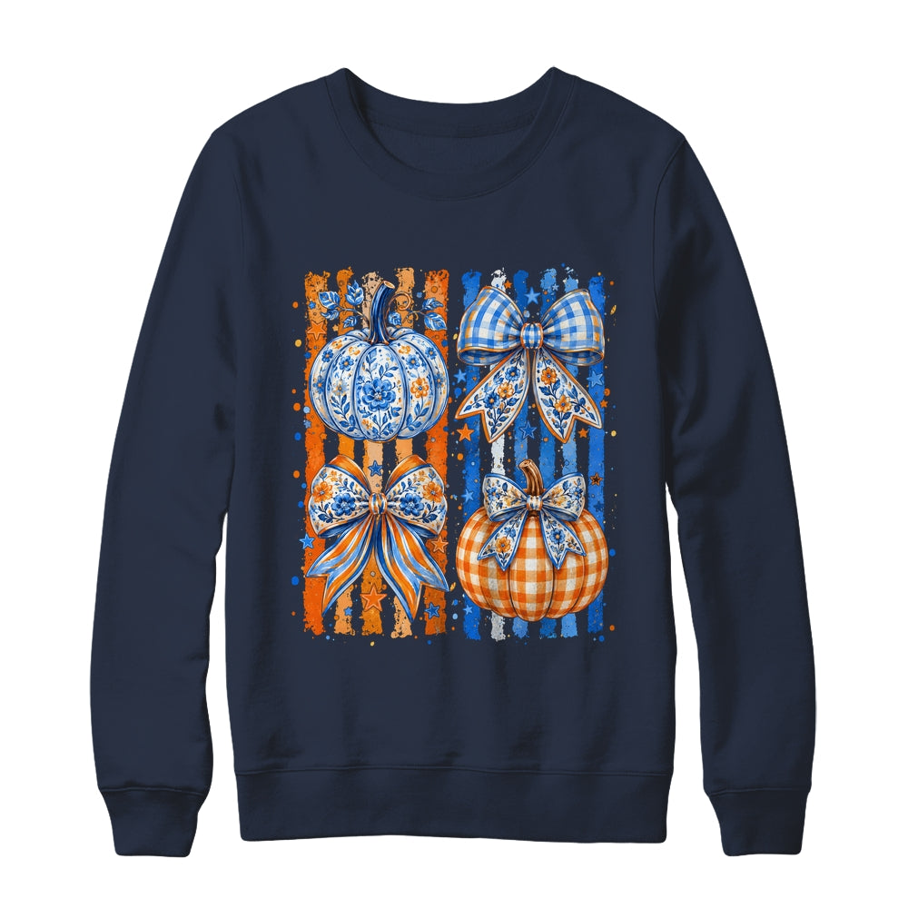 Fall Bow Pumpkin Striped Preppy Floral Fall Autumn Women Shirt & Sweatshirt | siriusteestore