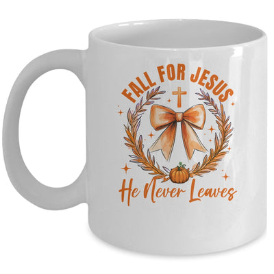 Fall For Jesus He Never Leaves Fall Autumn Coquette Bow Pumpkin Mug | siriusteestore
