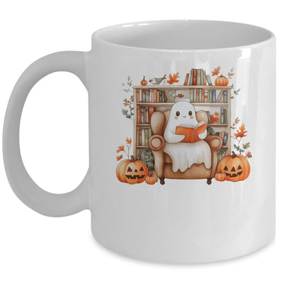 Fall Halloween Cute Ghost Reading Book Spooky Pumpkin Women Mug | siriusteestore