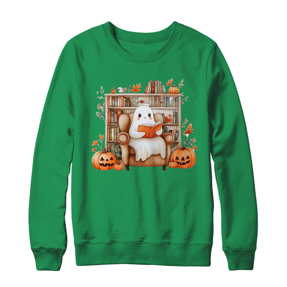 Fall Halloween Cute Ghost Reading Book Spooky Pumpkin Women Shirt & Sweatshirt | siriusteestore