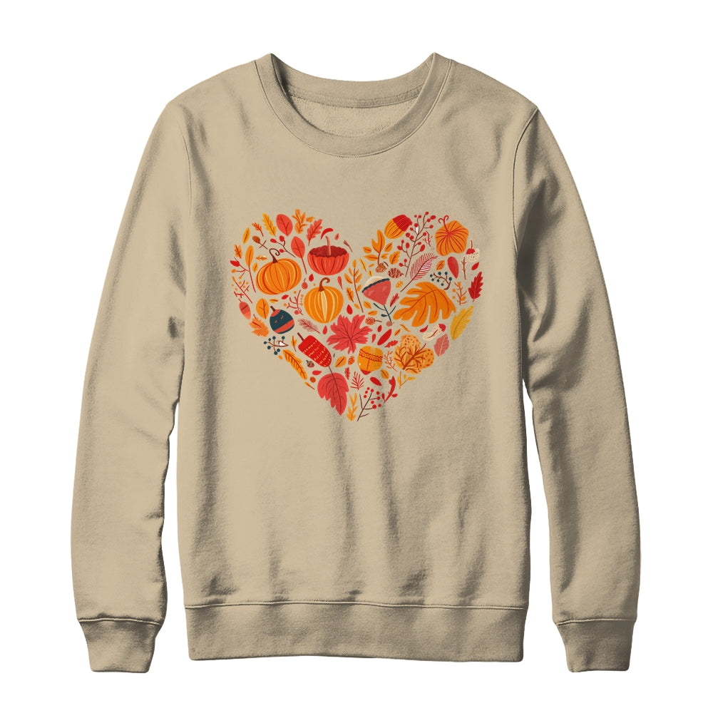 Fall Heart Women Pumpkin Halloween Thanksgiving Heart Shirt & Sweatshirt | siriusteestore