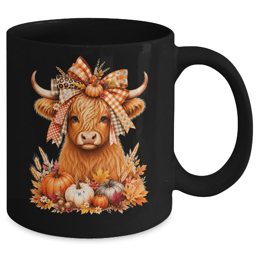 Fall Highland Cow Autumn Pumpkin Bow Floral Western Mug | siriusteestore