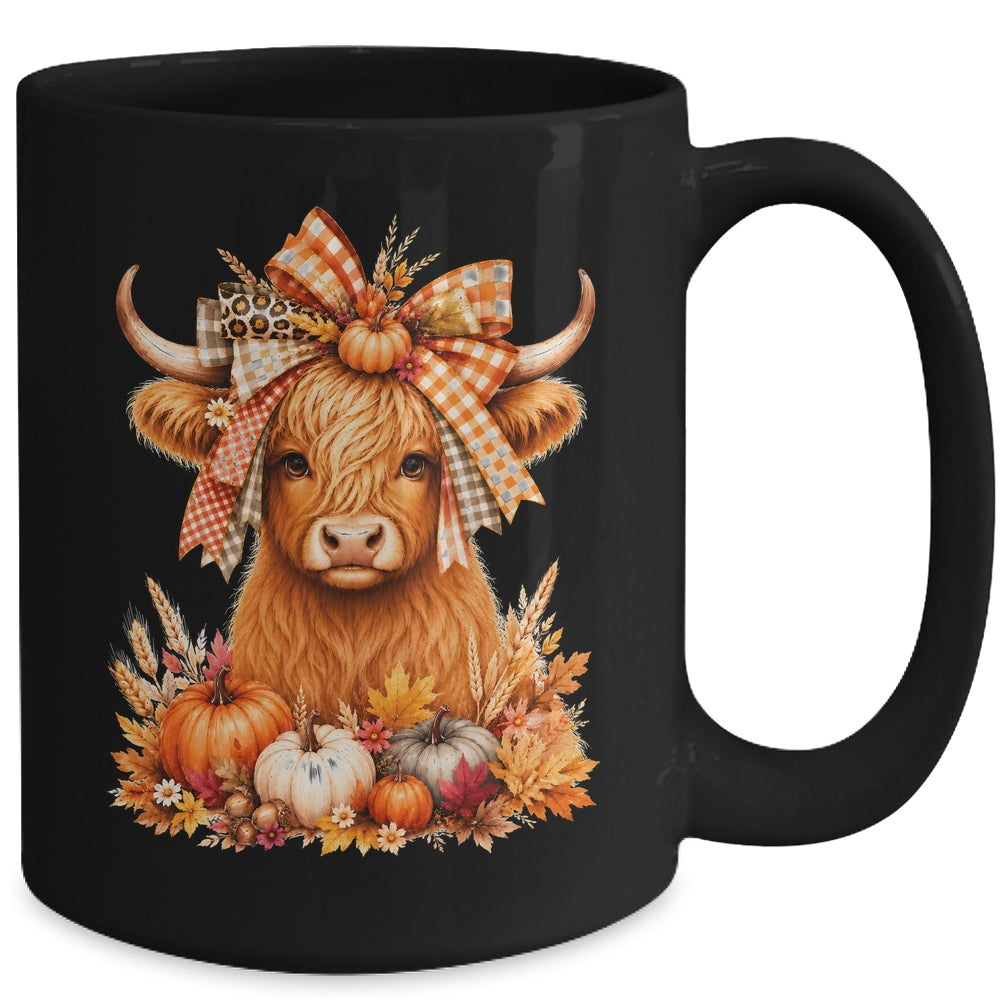 Fall Highland Cow Autumn Pumpkin Bow Floral Western Mug | siriusteestore