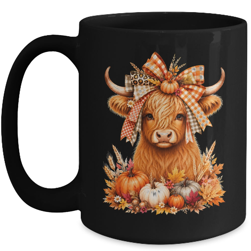 Fall Highland Cow Autumn Pumpkin Bow Floral Western Mug | siriusteestore