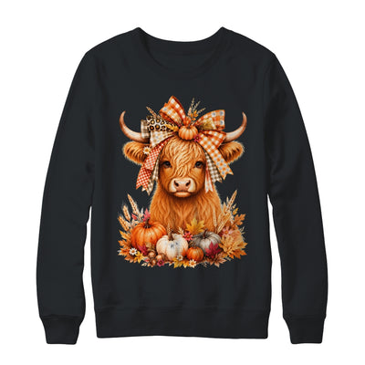 Fall Highland Cow Autumn Pumpkin Bow Floral Western Shirt & Sweatshirt | siriusteestore