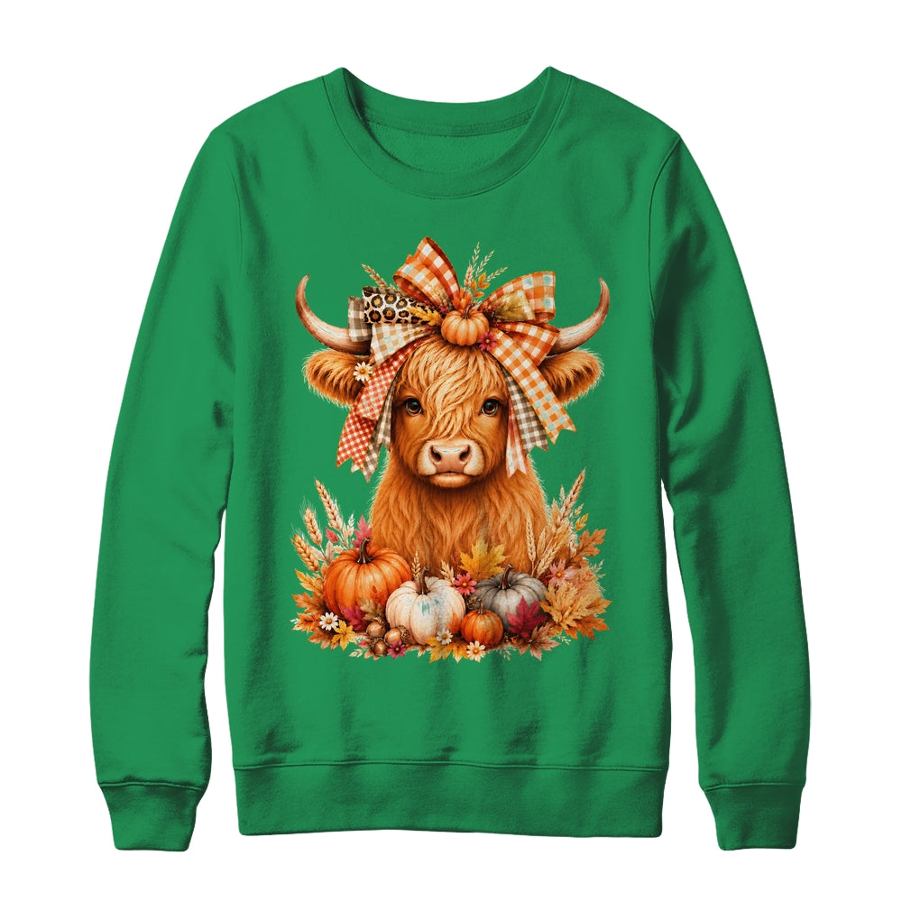 Fall Highland Cow Autumn Pumpkin Bow Floral Western Shirt & Sweatshirt | siriusteestore