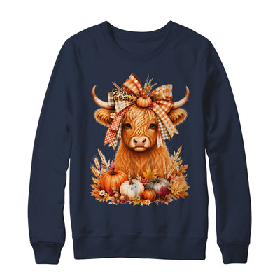 Fall Highland Cow Autumn Pumpkin Bow Floral Western Shirt & Sweatshirt | siriusteestore