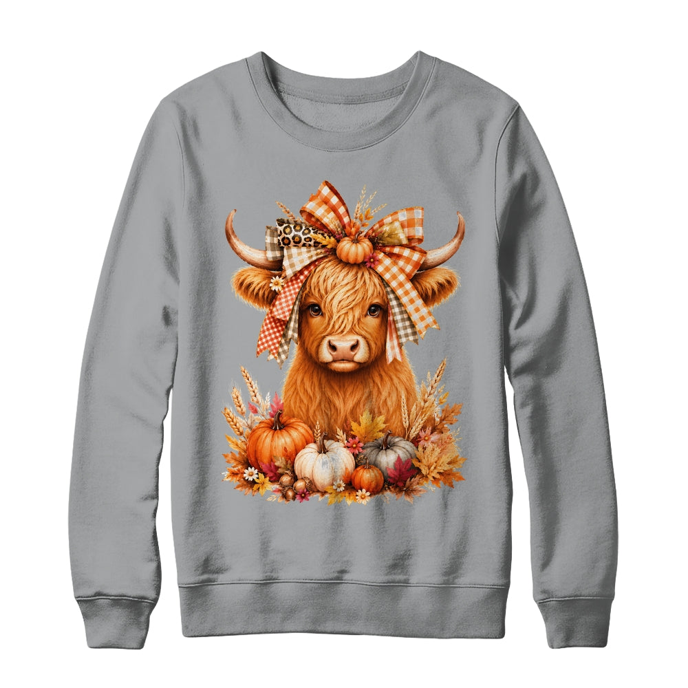 Fall Highland Cow Autumn Pumpkin Bow Floral Western Shirt & Sweatshirt | siriusteestore