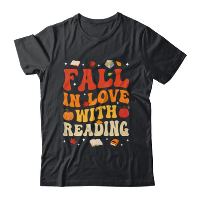 Fall In Love With Reading Book Autumn Pumpkin Teacher Groovy Shirt & Hoodie | siriusteestore