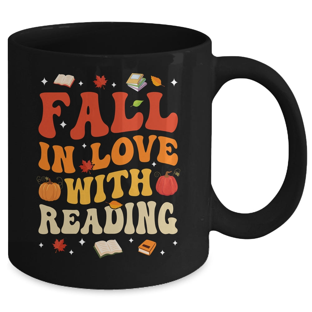 Fall In Love With Reading Book Autumn Pumpkin Teacher Groovy Mug | siriusteestore