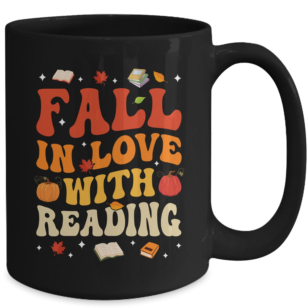 Fall In Love With Reading Book Autumn Pumpkin Teacher Groovy Mug | siriusteestore