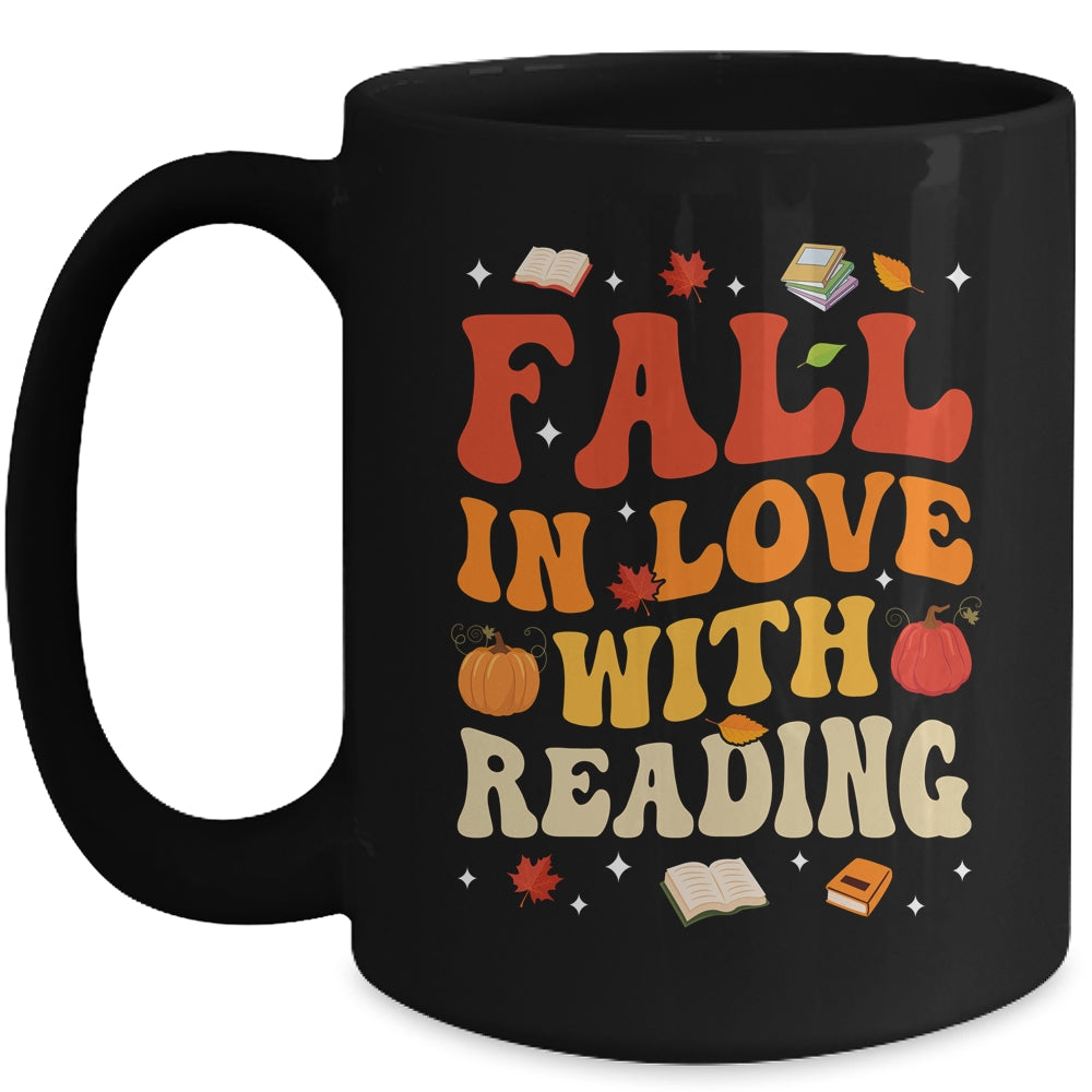 Fall In Love With Reading Book Autumn Pumpkin Teacher Groovy Mug | siriusteestore