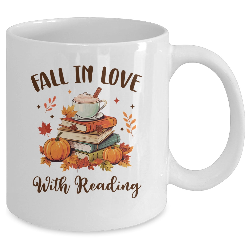 Fall In Love With Reading Book Autumn Pumpkins And Teachers Mug | siriusteestore