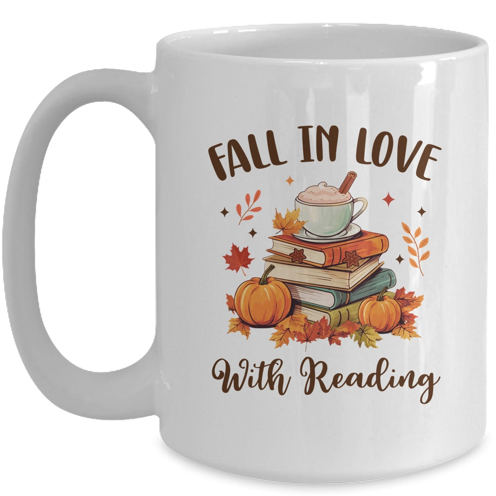 Fall In Love With Reading Book Autumn Pumpkins And Teachers Mug | siriusteestore