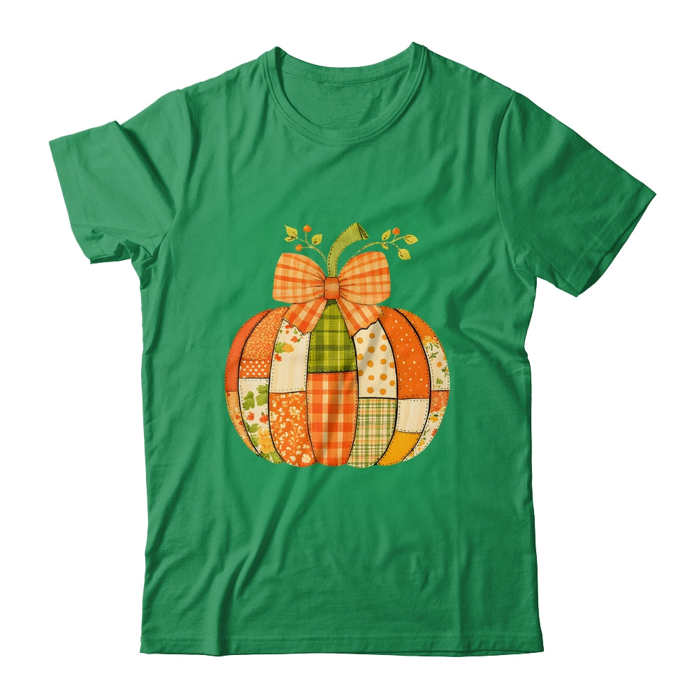 Fall Patchwork Pumpkin Bow Autumn Halloween Thanksgiving Shirt & Sweatshirt | siriusteestore