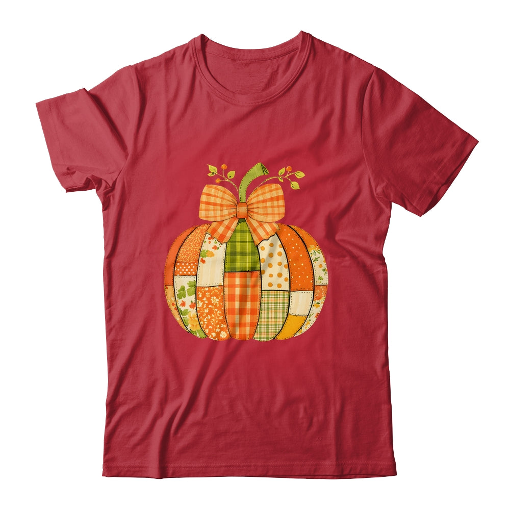 Fall Patchwork Pumpkin Bow Autumn Halloween Thanksgiving Shirt & Sweatshirt | siriusteestore