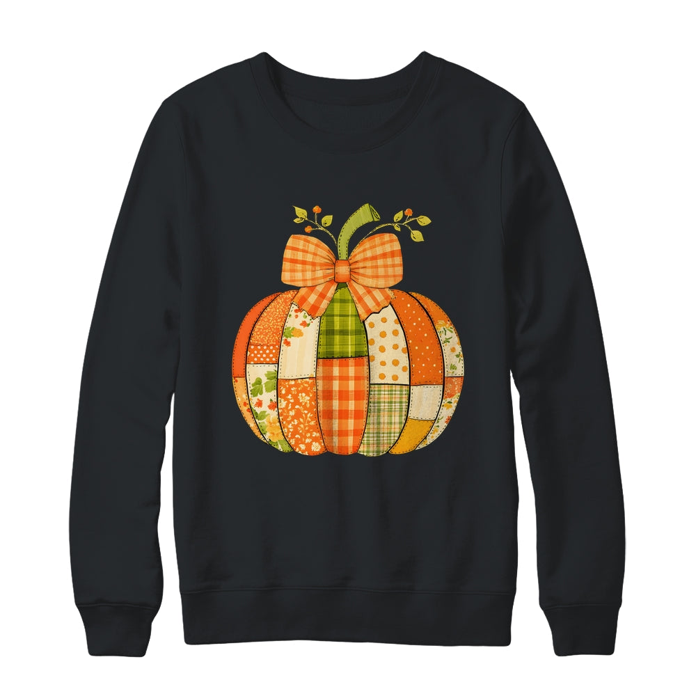 Fall Patchwork Pumpkin Bow Autumn Halloween Thanksgiving Shirt & Sweatshirt | siriusteestore
