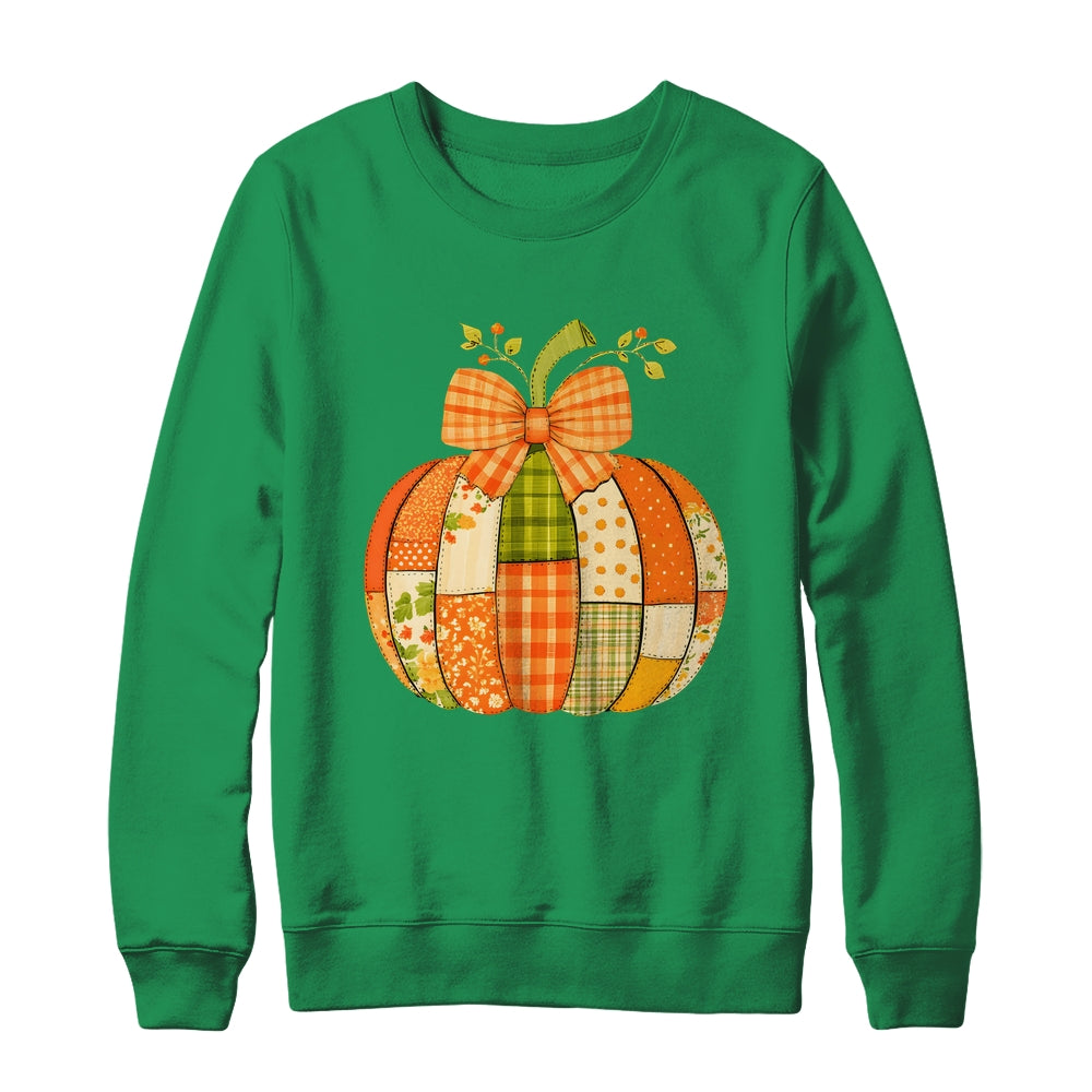 Fall Patchwork Pumpkin Bow Autumn Halloween Thanksgiving Shirt & Sweatshirt | siriusteestore