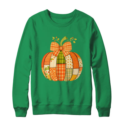 Fall Patchwork Pumpkin Bow Autumn Halloween Thanksgiving Shirt & Sweatshirt | siriusteestore