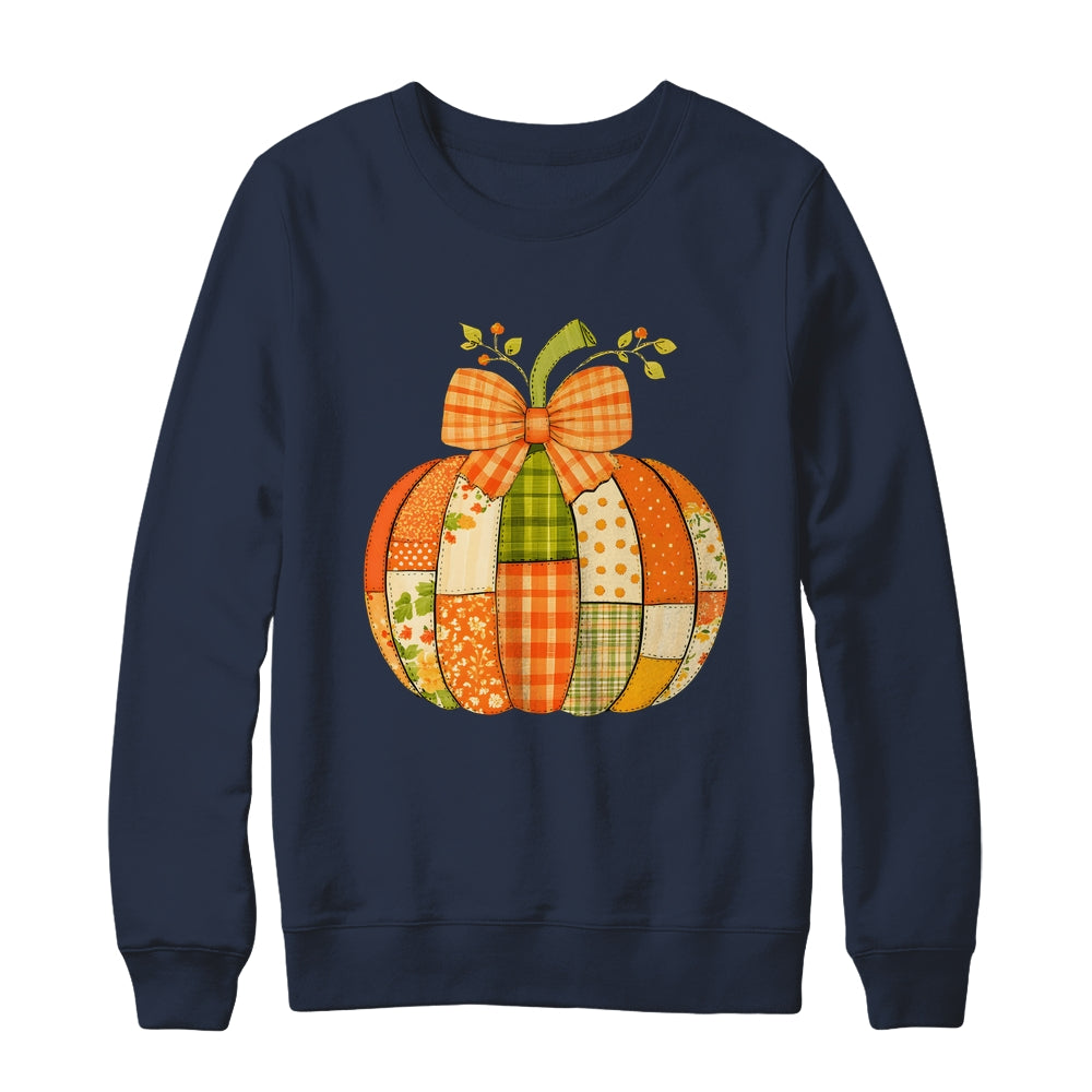 Fall Patchwork Pumpkin Bow Autumn Halloween Thanksgiving Shirt & Sweatshirt | siriusteestore