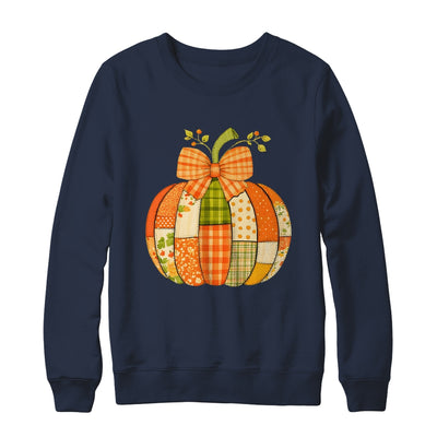 Fall Patchwork Pumpkin Bow Autumn Halloween Thanksgiving Shirt & Sweatshirt | siriusteestore