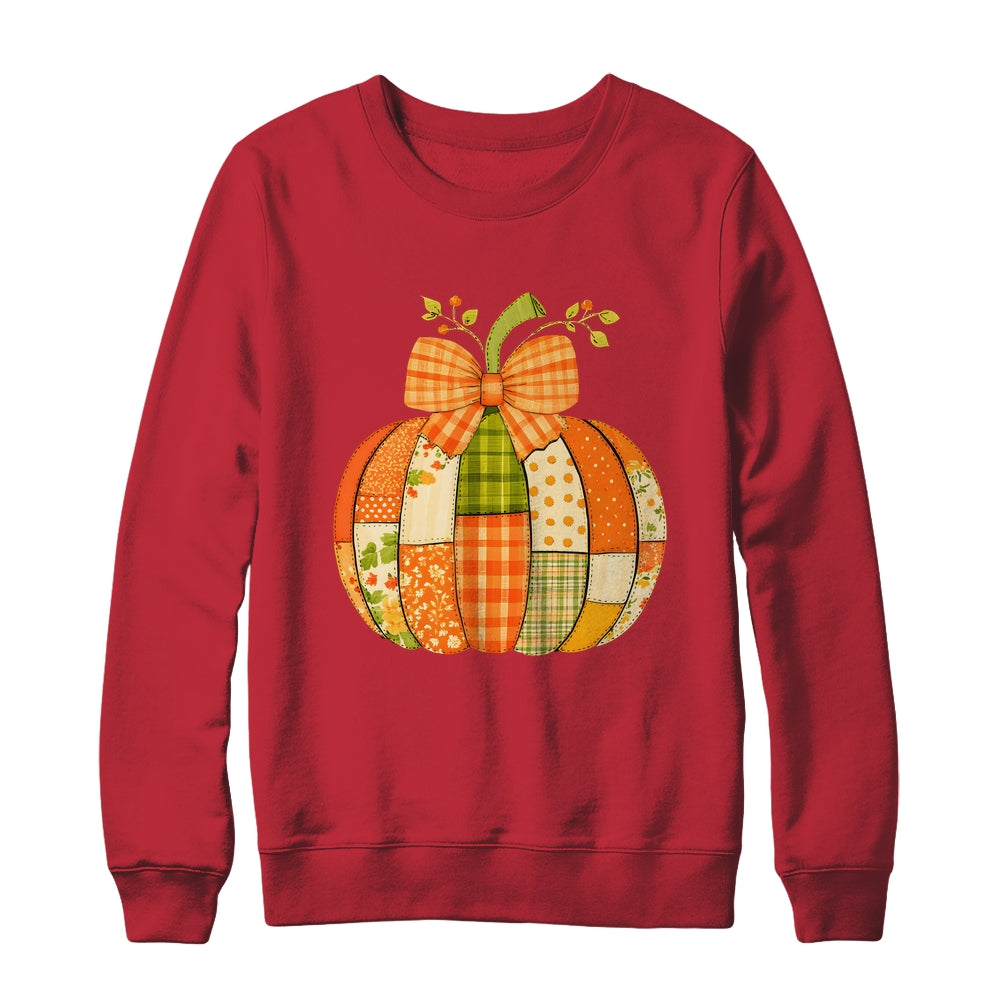 Fall Patchwork Pumpkin Bow Autumn Halloween Thanksgiving Shirt & Sweatshirt | siriusteestore