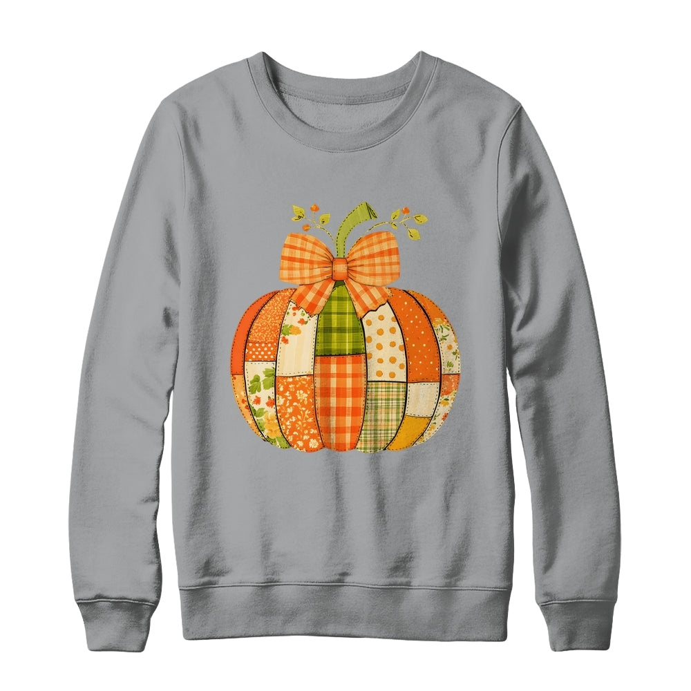 Fall Patchwork Pumpkin Bow Autumn Halloween Thanksgiving Shirt & Sweatshirt | siriusteestore